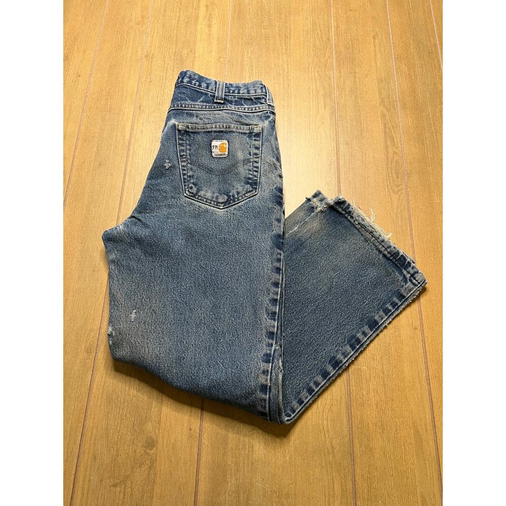 Vintage Carhartt‎ FR Actual Sz 30x28 Men’s Blue Denim Jeans Y2K Distress